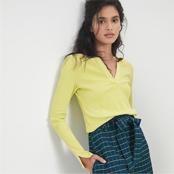 Anthropologie Pilcro green Evanna spliced ribbed long sleeve shirt XL - Picture 10 of 10